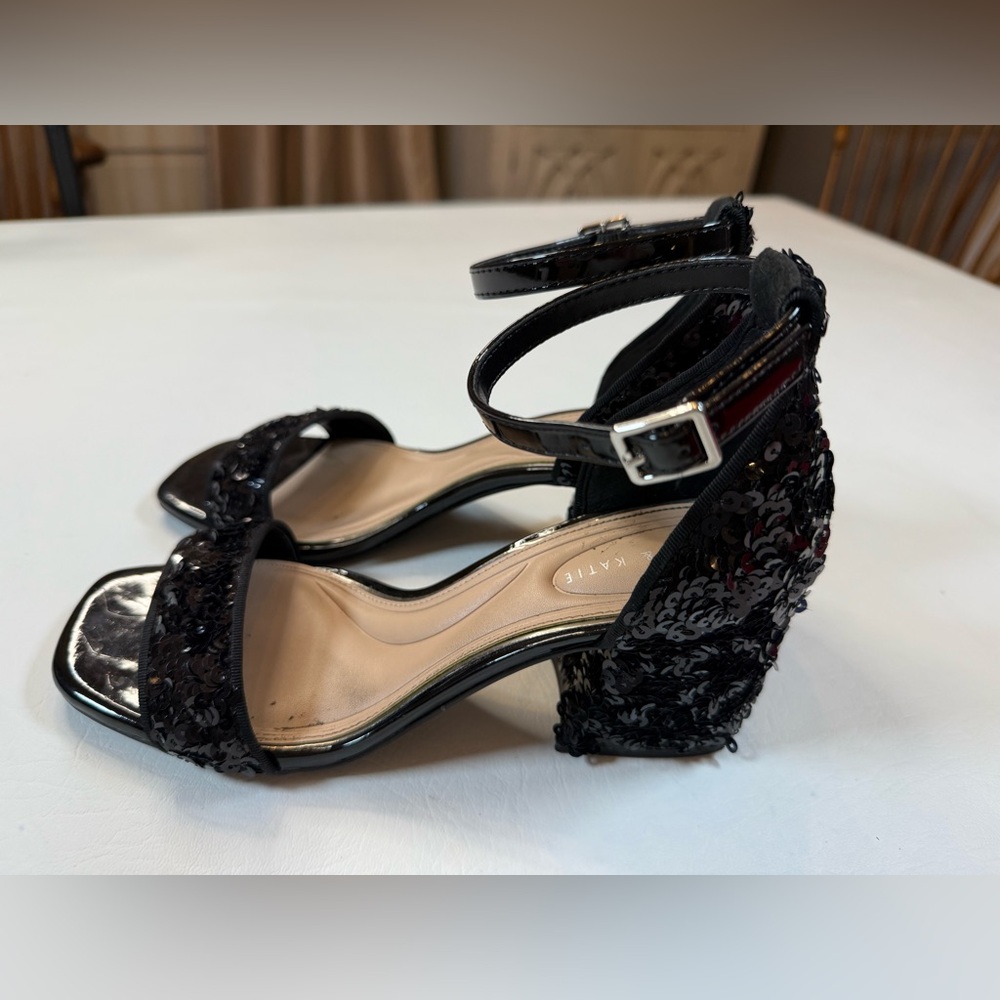 Kelly and Katie black sequin block heels size 7 prom party - Picture 3 of 9
